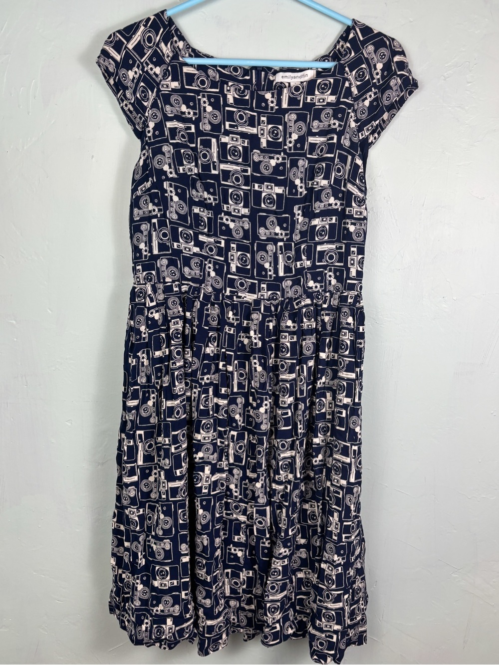Emily and Fina Navy Camera-Print Fit & Flare Dress